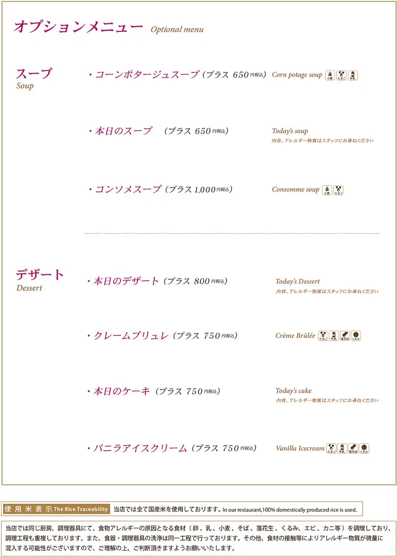 サロンランチ オプションメニュー